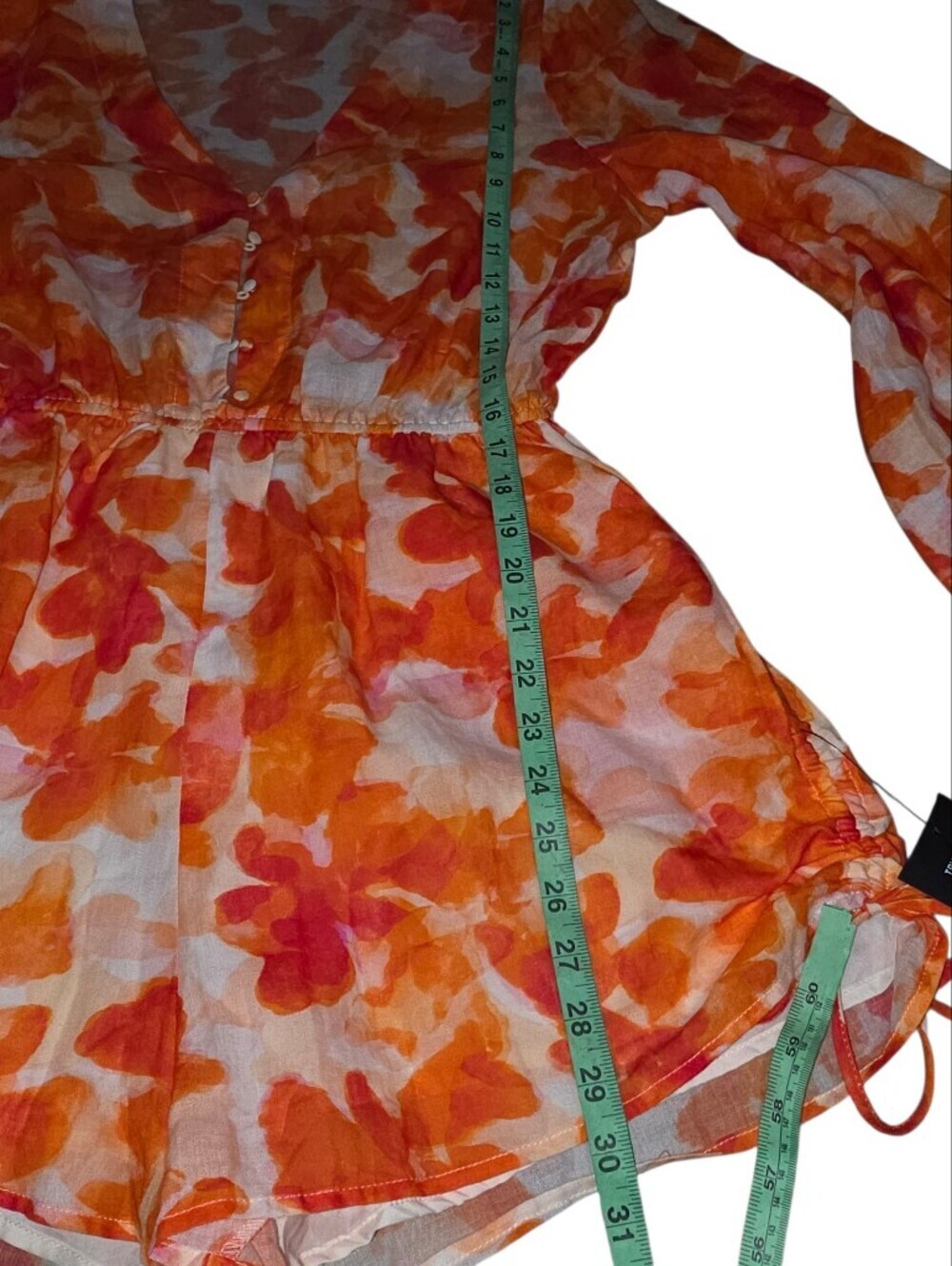 Lulus Sunny Demeanor Orange Floral Linen Blend Romper Long Sleeve Drawstring L - Picture 9 of 11